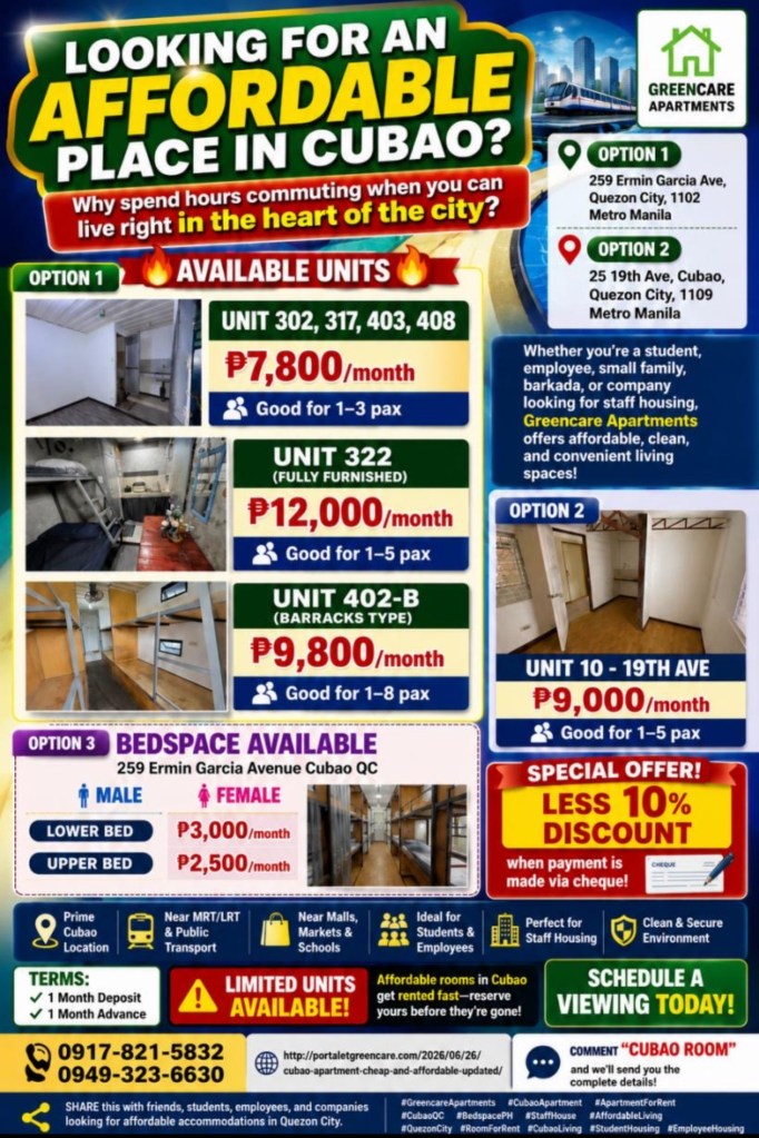 Cubao Apartment and bedspace